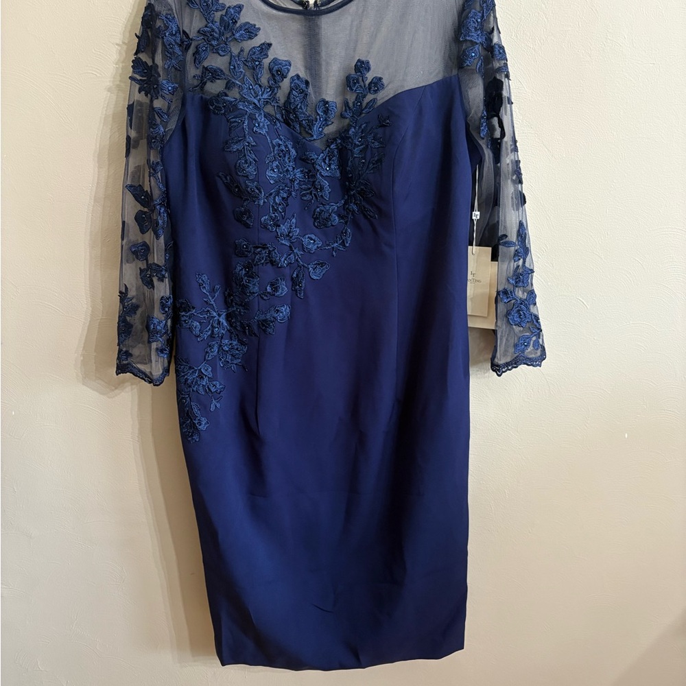 Elegant Navy Blue Lace Dress - Picture 2 of 9